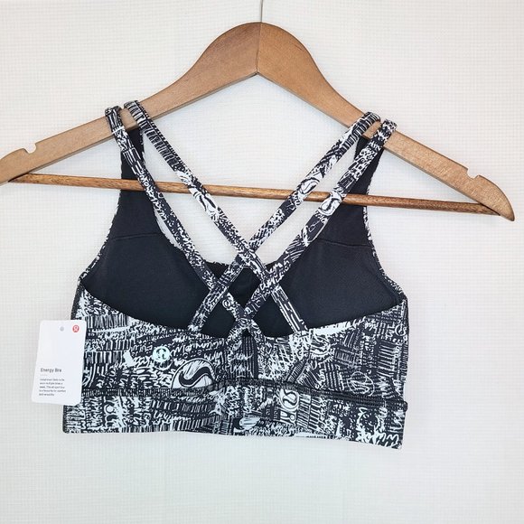 Lululemon Logo Energy Sports Bra Tear It Up Alpine White / Black W2AYSS Size 4 - Picture 4 of 8